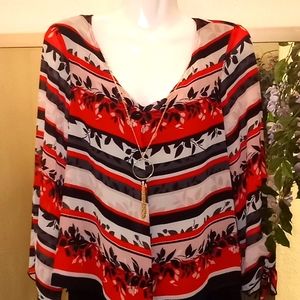 Thalia Sodi Chiffon Print  Blouse over a Knit Body